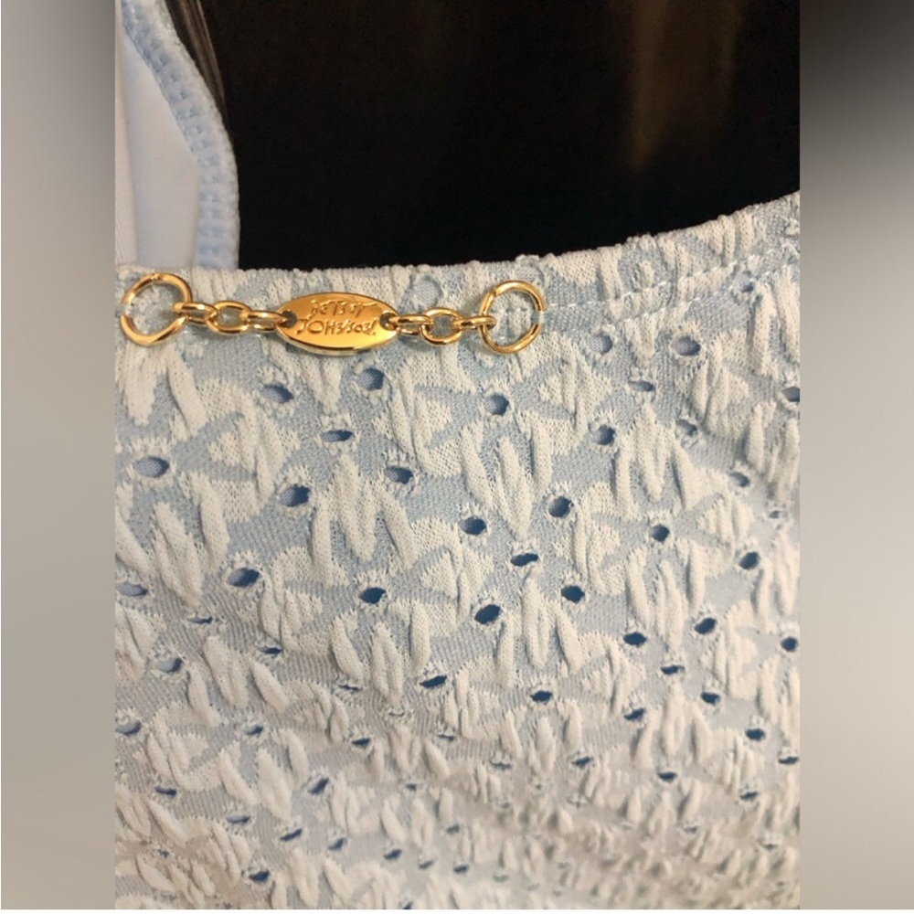 Betsey Johnson Clear sky blue 1piece Ruffle strap eyelet Swimsuit size large new - Picture 12 of 15